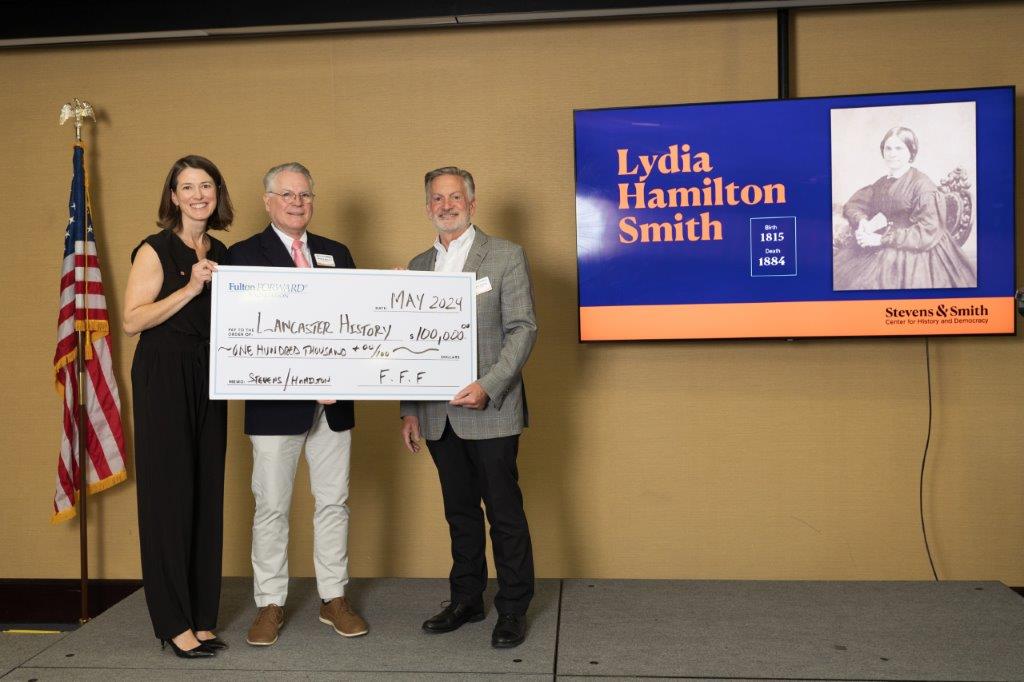 Representatives of Lancaster History receiving a grant check from Cavity Bank